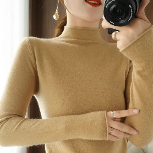 Loose Fashion Long sleeved Inner Collar Knitted Bottoming Shirt Golden Camel - Shop at LoveMi