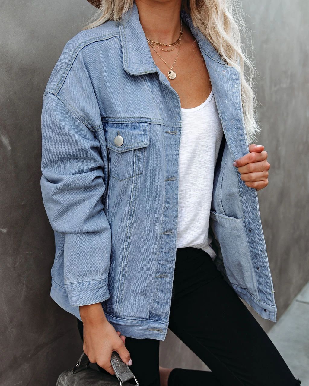 Women's Solid Color Denim Casual Jacket Blue - Shop at LoveMi