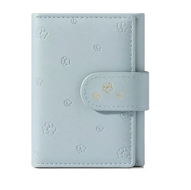 Fashion Small Paw Print Wallets Women Soft PU Leather Card Holder Purses - Blue