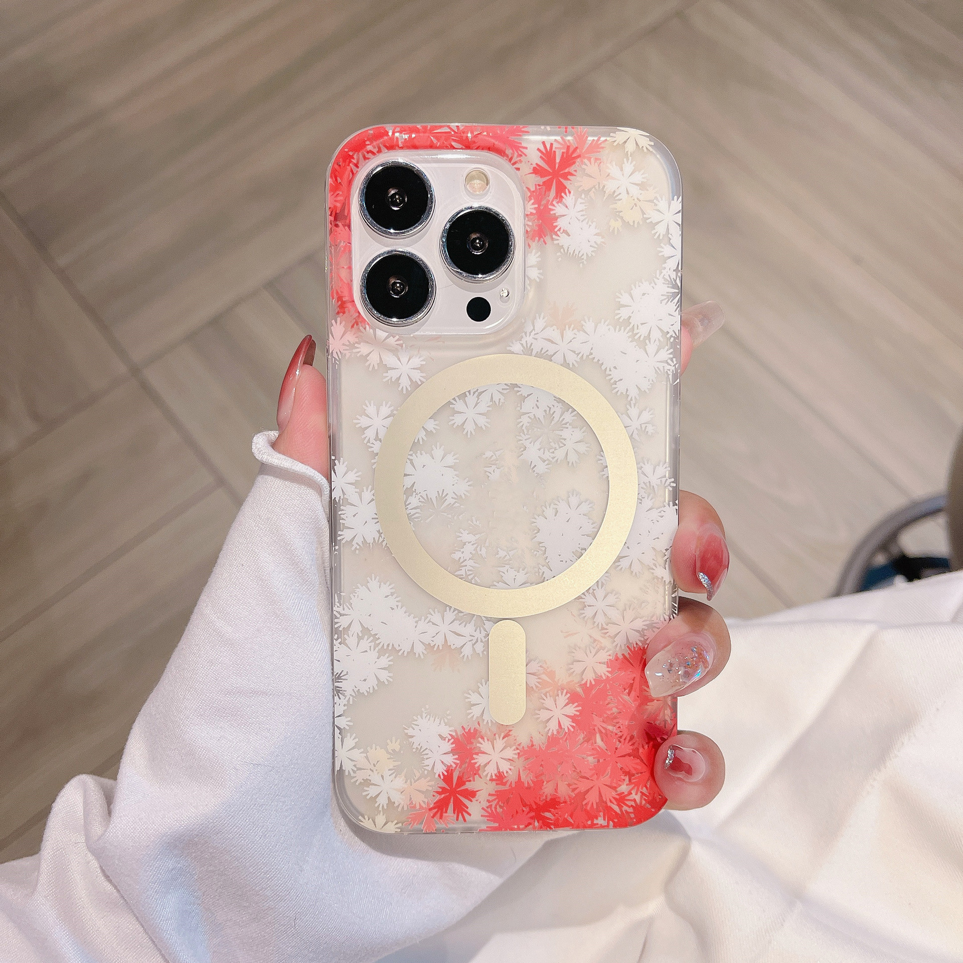 Magnetic Suction Clear Frosted Flower Phone Case - Image 6