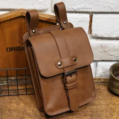 Multifunctional PU Leather Diagonal Waist Span Casual Korean Version - Brown - View 1