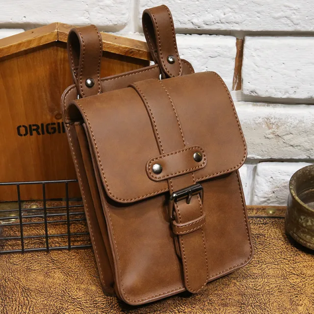 Multifunctional PU Leather Diagonal Waist Span Casual Korean Version Brown - Shop at LoveMi
