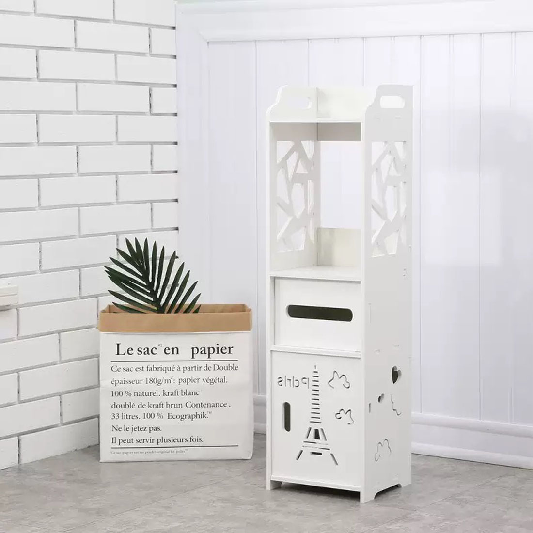 Bathroom Storage Waterproof Cabinet With Paper Drawer Tall White Toilet Storage