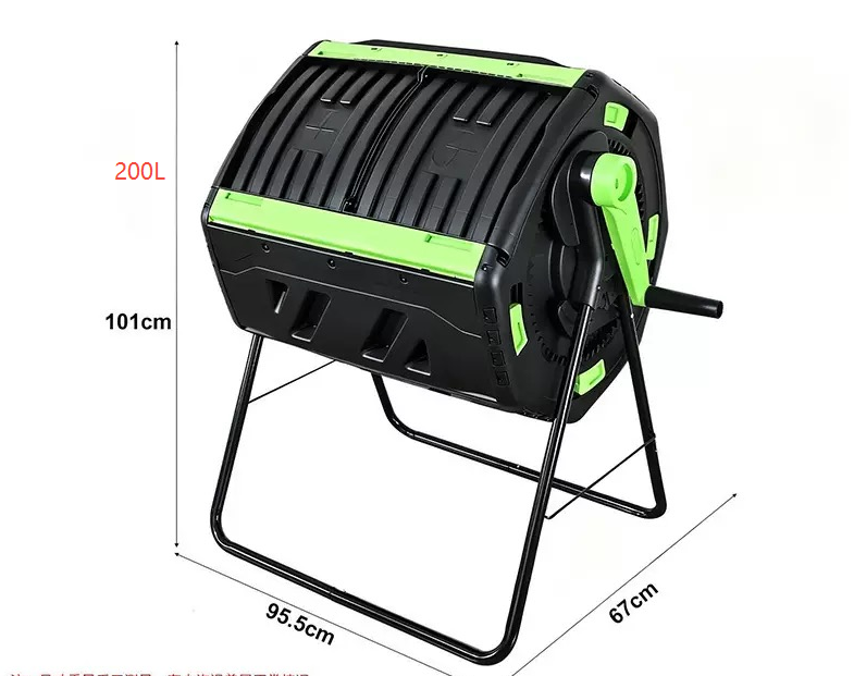 220L Dual Chamber Rotating Compost Tumbler, Outdoor Garden Composting Bin With 2 Large Access Doors For Yard Waste, Kitchen Scraps