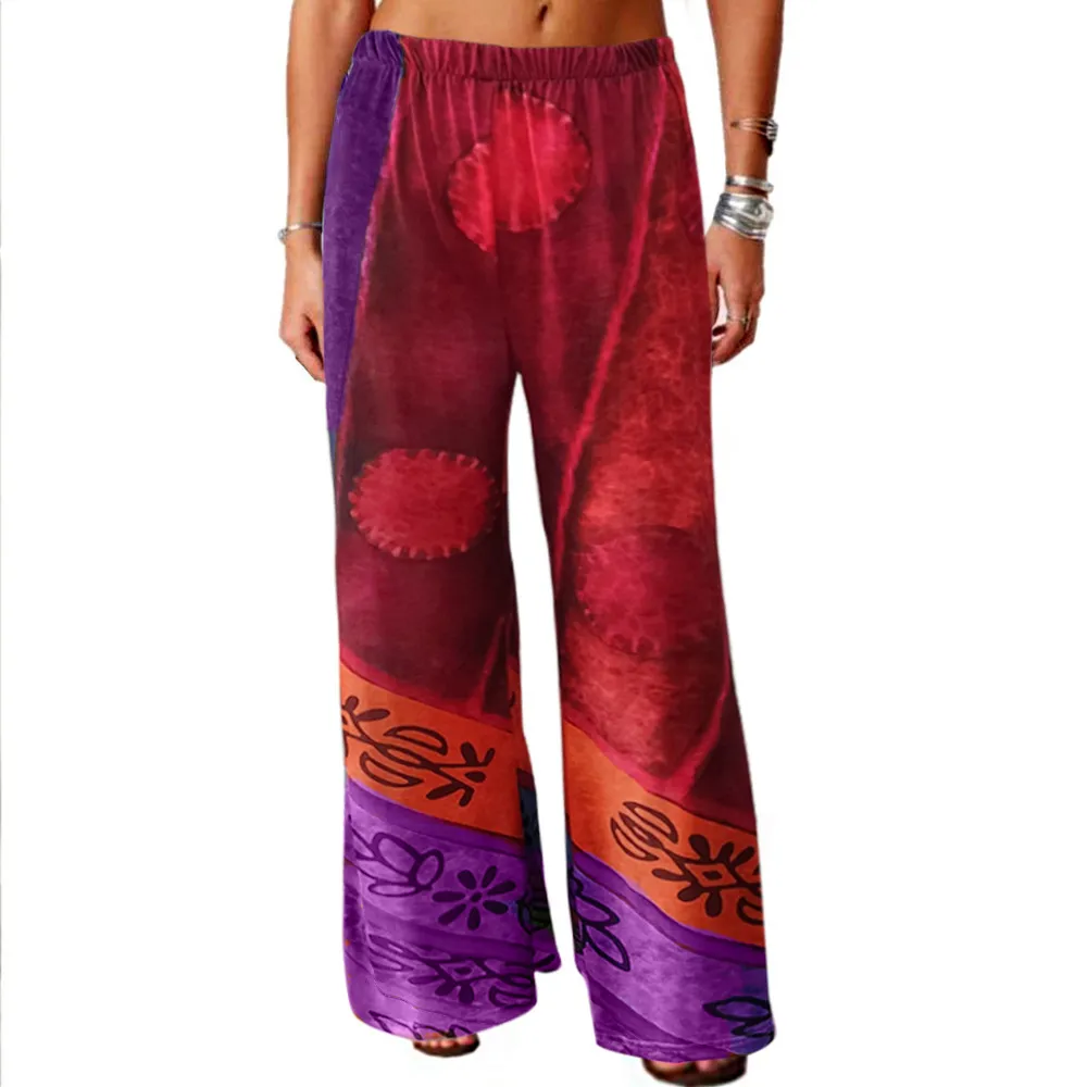 Vintage Printed Loose Wide-leg Trousers - Red