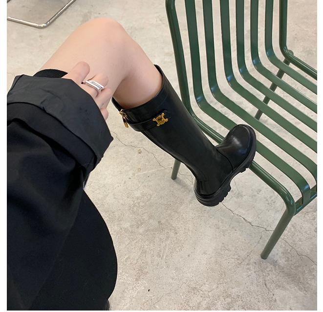 Women's Round Toe Thick-soled Medium Thick Heel Long Knight Boots