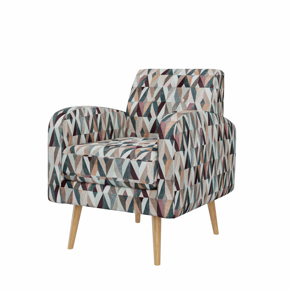 Darien Accent Arm Chair In Red And Tan Prism Pattern With Natural Solid Wood Legs — foto 2