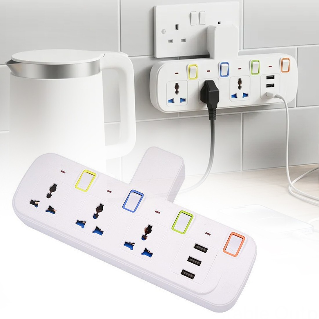 6-in-1 Multi Plug Extension 3 Way 3 USB With Individual Switched Wall Socket — image 5