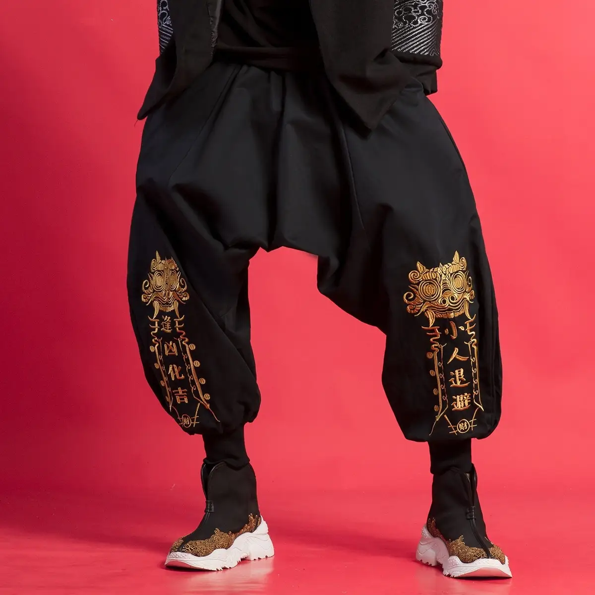 Men's Retro Embroidered Baggy Pants National Trend Trousers