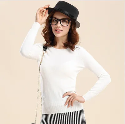 Cashmere Jumper Slim Fit Plus Size Solid Colour Round Neck White - Shop at LoveMi