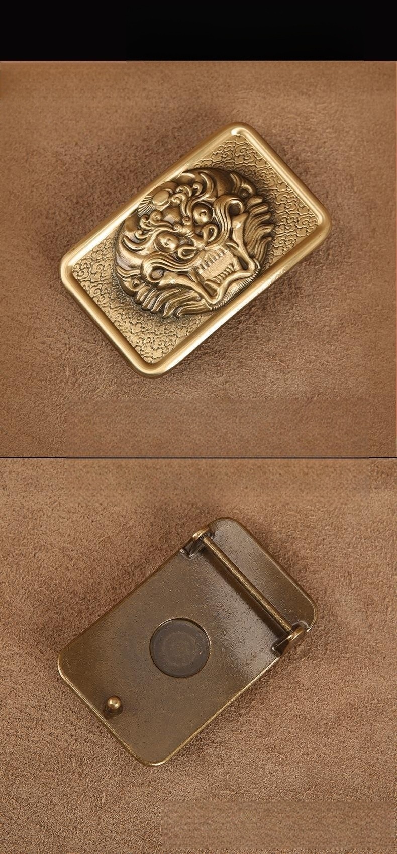 Title 3, Pure Copper Belt Buckle With Retro Dragon Patte...