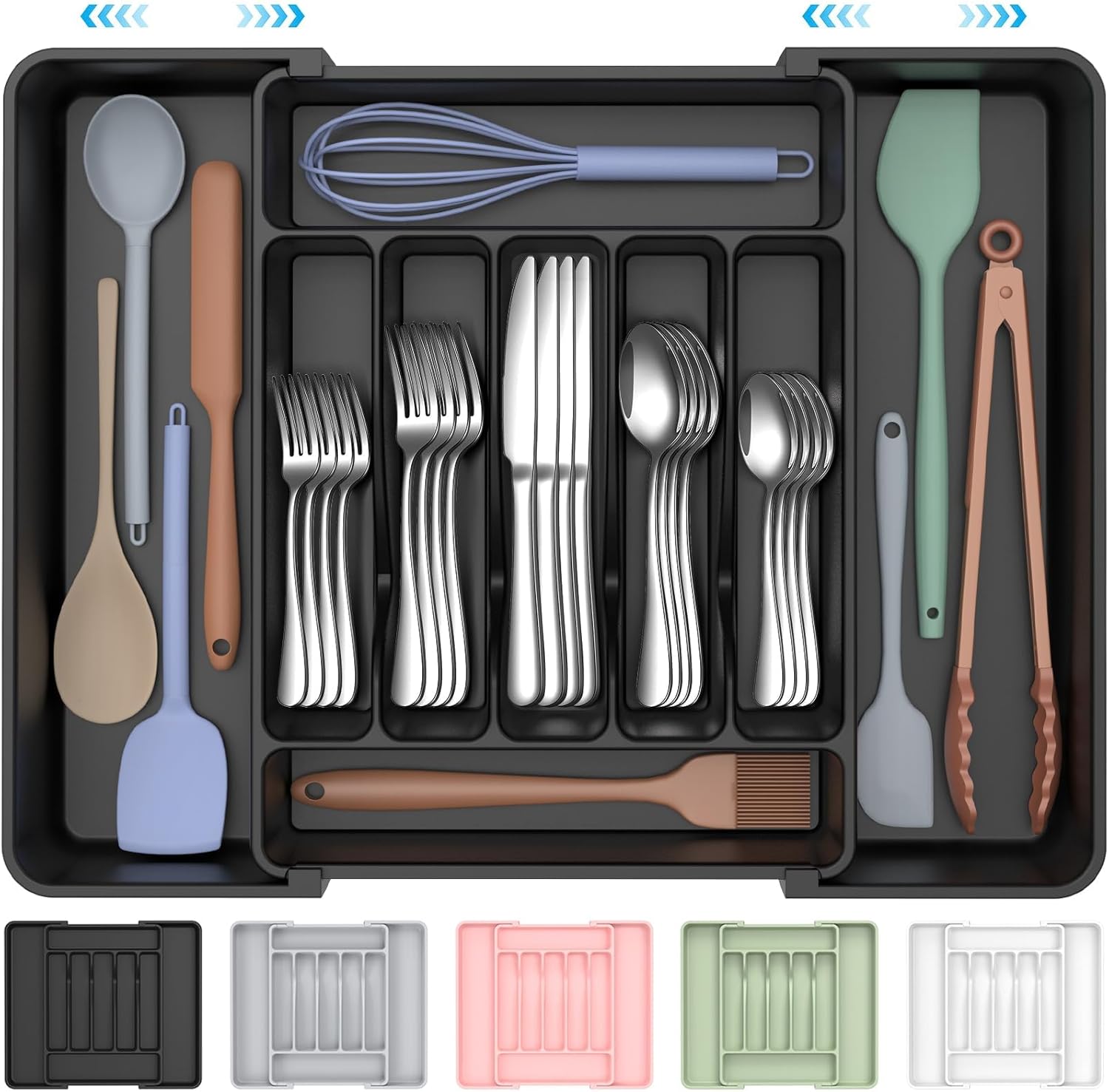 Extra Large Expandable Silverware Organizer, Adjustable Flatware Tray For Kitchen Drawers, Utensil Storage Holder For Forks & Spoons