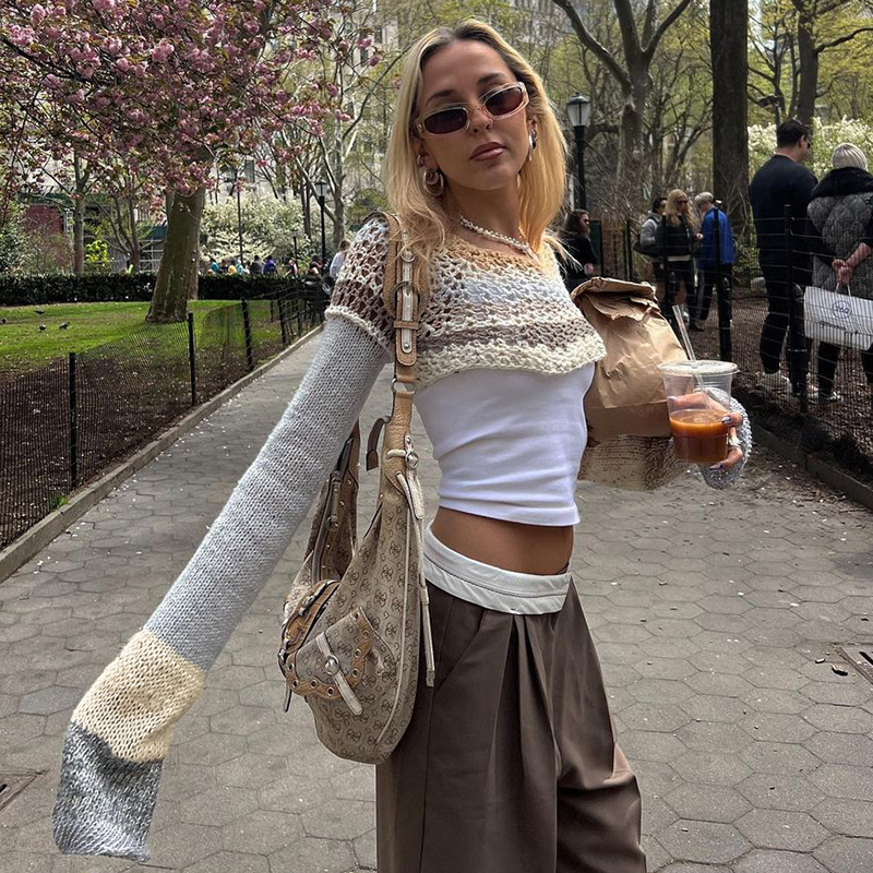 Women's Trendy Contrast Color Stitching Long Sleeve Blouse