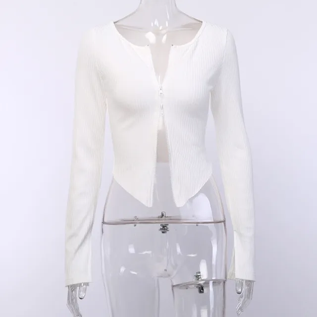 Sexy Zip Cardigan Temperament Slim Long Sleeve Top White - Shop at LoveMi