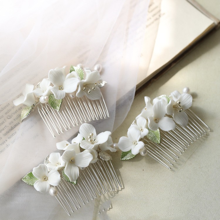 Ceramic Flower Hair Comb Bridal Headwear