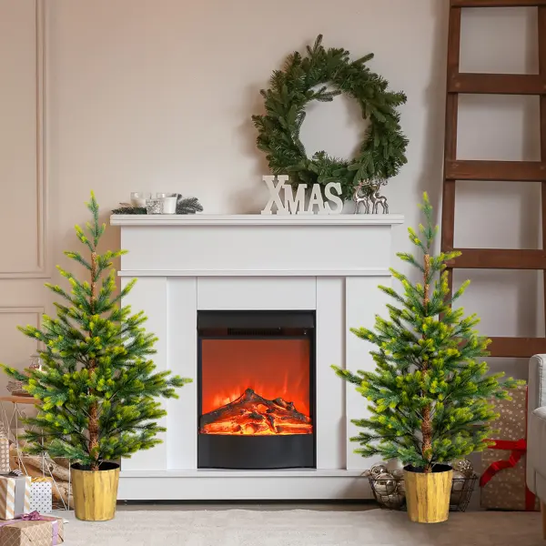 2 Pack 4 FT Dual Tone Artificial Christmas Tree With Pot Stand, Potted Xmas Pine Tree With 119 Branch Tips For Holiday Party Office Home, Green