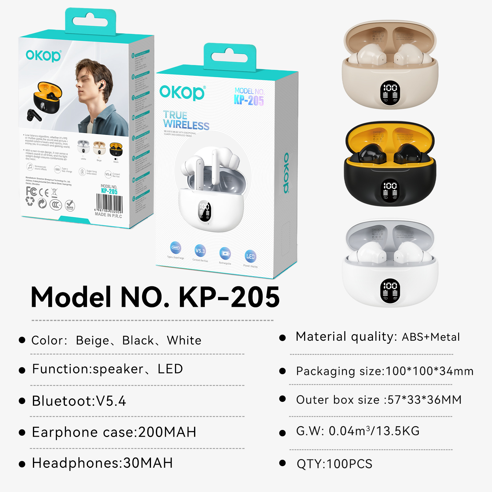 KP-205 In-Stock Digital Display Bluetooth Earbuds High Quality Audio In-Ear Design Low-Latency Gaming Ultra Long Battery Life Factory Direct 2