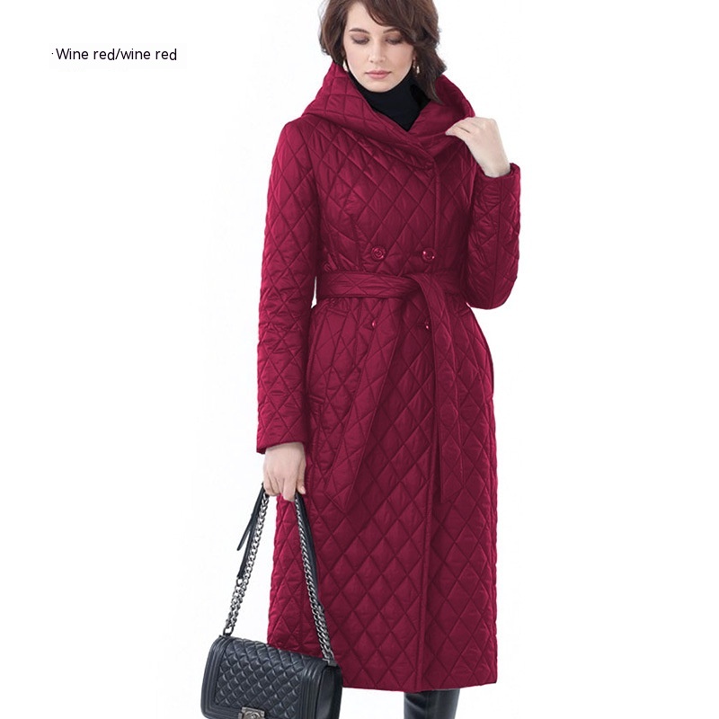 Winter Clothing Coat Hooded Padded Cotton Coat Lightweight Wine - Shop at LoveMi