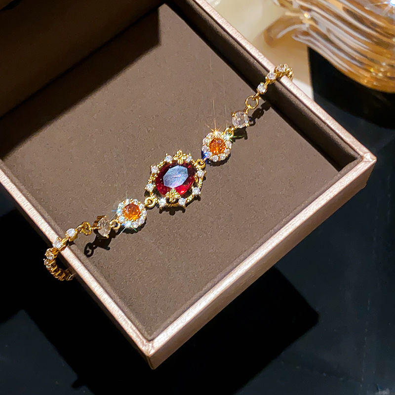 18K Gold Plated Rainbow Oval Cubic Zirconia Pull-out Bracelet Dainty Adjustable Bangle Elegant Hand Jewelry Gift
