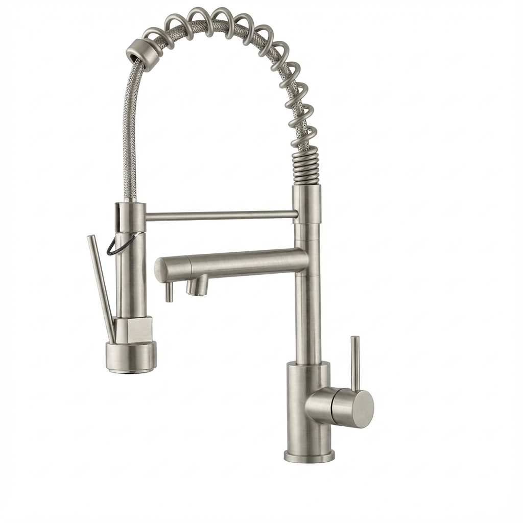 Touch Kitchen Faucet With Pull Down Sprayer, Single Handle Stainless Steel Spring Neck Kitchen Faucet, 2 Function Spray Head, Single Hole Installation, Brushed Nickel