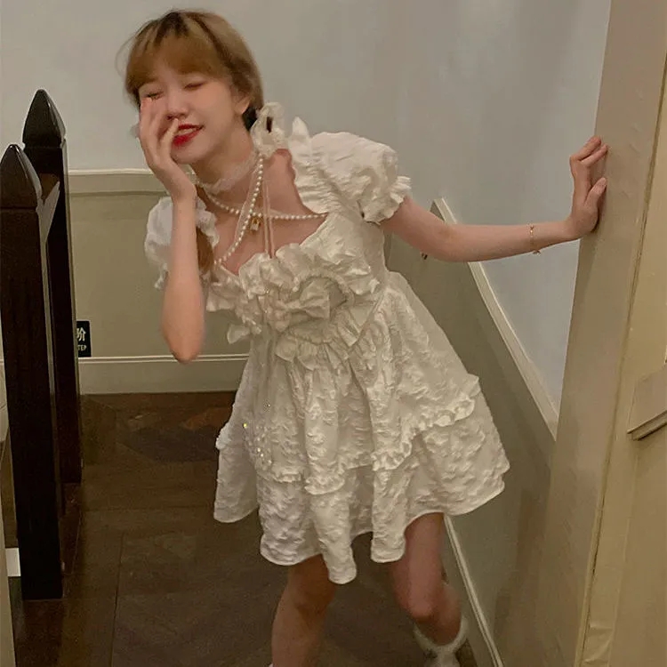 Sweet Girl Lolita Bow Square Neck Princess Dress