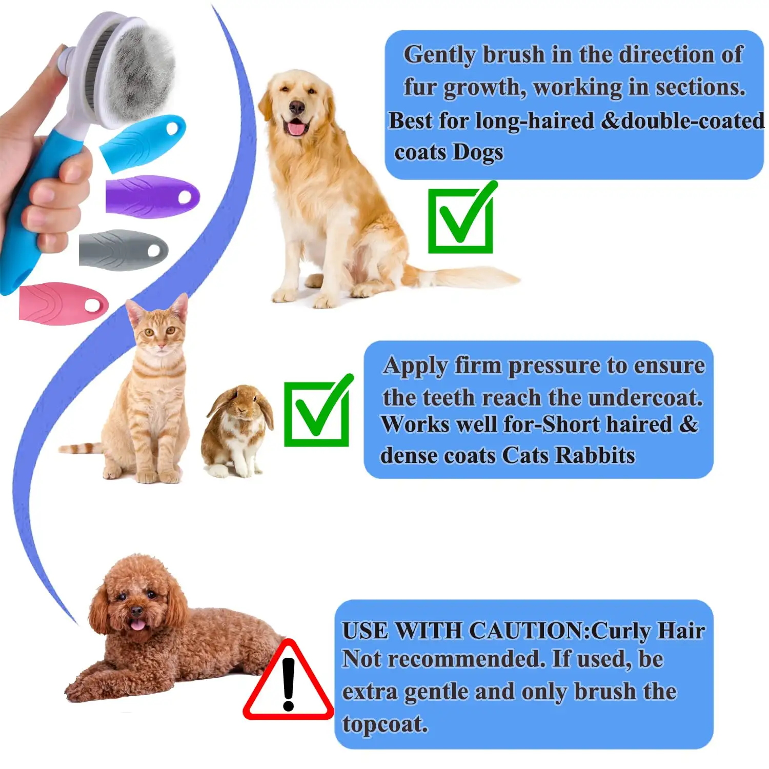 Self Cleaning Slicker Brush - Cat Brush Skin-Friendly Deshedding Grooming Massaging Tool For Long & Short Haired Pets, Cat Hair Brushes Easy Removes Undercoat F