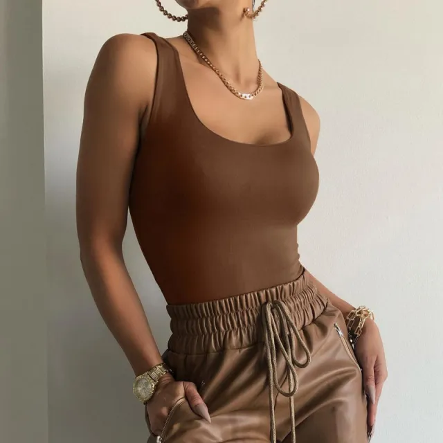 Women's Solid Color Sexy Slim Sleeveless Sling Bodysuit Brown - Shop at LoveMi