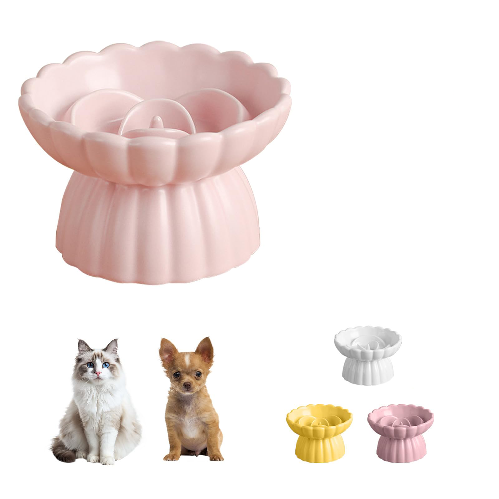 Ceramic Slow Feeder Cat Bowl With Lick Mat,Raised Cat Slow Feeder,Pink Anti Vomiting, Dry And Wet Food,Elevated And Whisker Friendly,for All Cats Kitten And Puppy 3