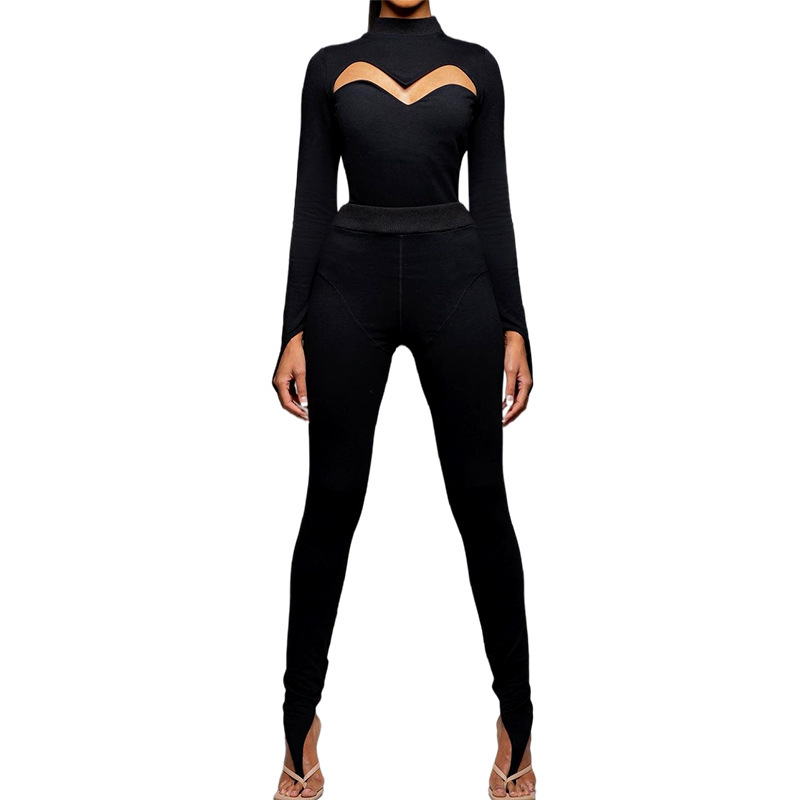 Solid Color Round Neck Long-sleeved T-shirt And Pants Suit