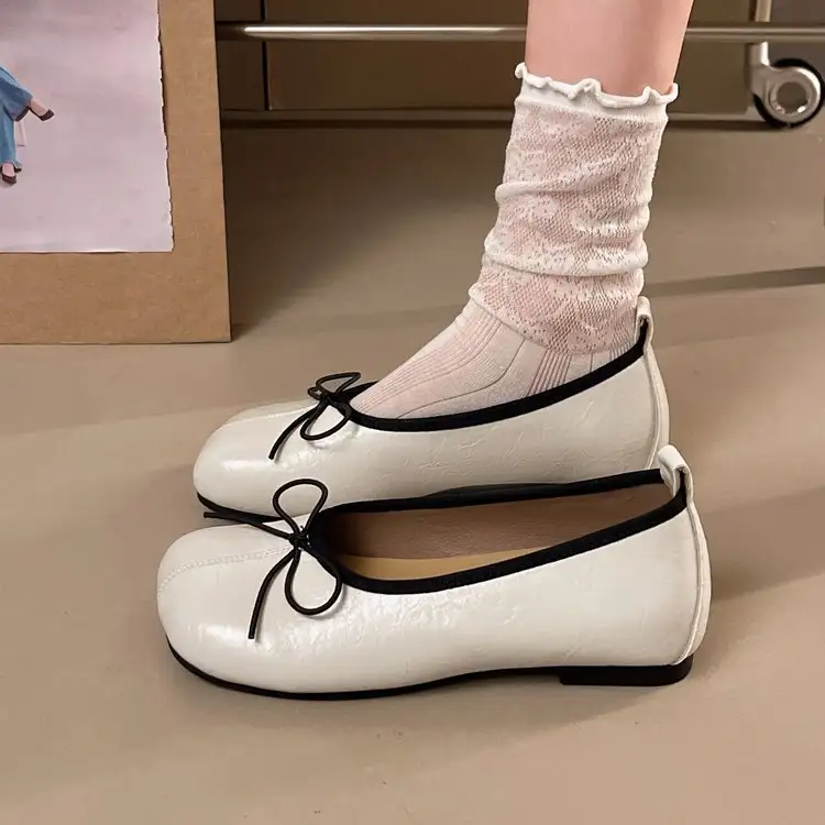 Women Square Toe Bow Slip-On Ballet Flats, Flat Mary Jane Shoes