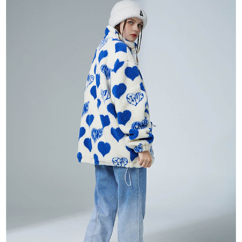 Allover Heart Sherpa Jacket Couple's Trendy Casual Clothes