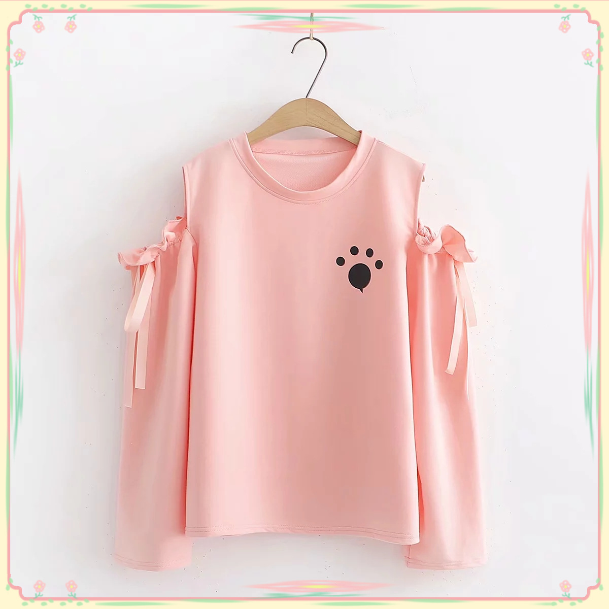 Title 2, Cat Footprint Bow Strapless Sweatshirt