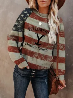 Women's Yellowstone Dutton Ranch Print Sweatshirt - Yellow - View 1