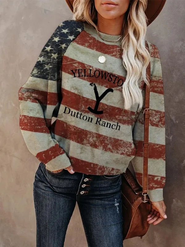 Women's Yellowstone Dutton Ranch Print Sweatshirt Yellow - Shop at LoveMi