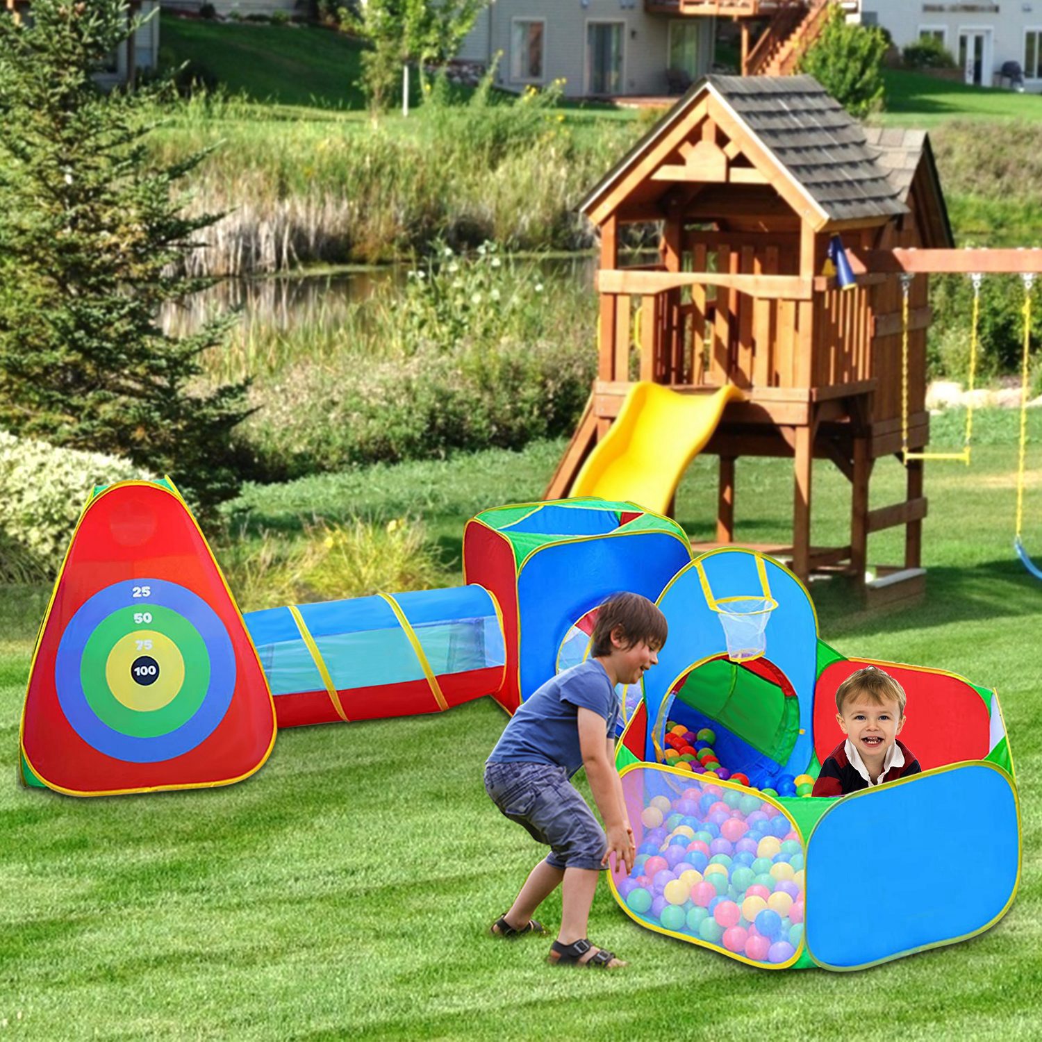 5Pcs Kids Ball Pit Tents Playhouse With 2 Crawl Tunnel & 2 Tent For Boys Girls Toddlers Preschool Children Indoor Outdoor