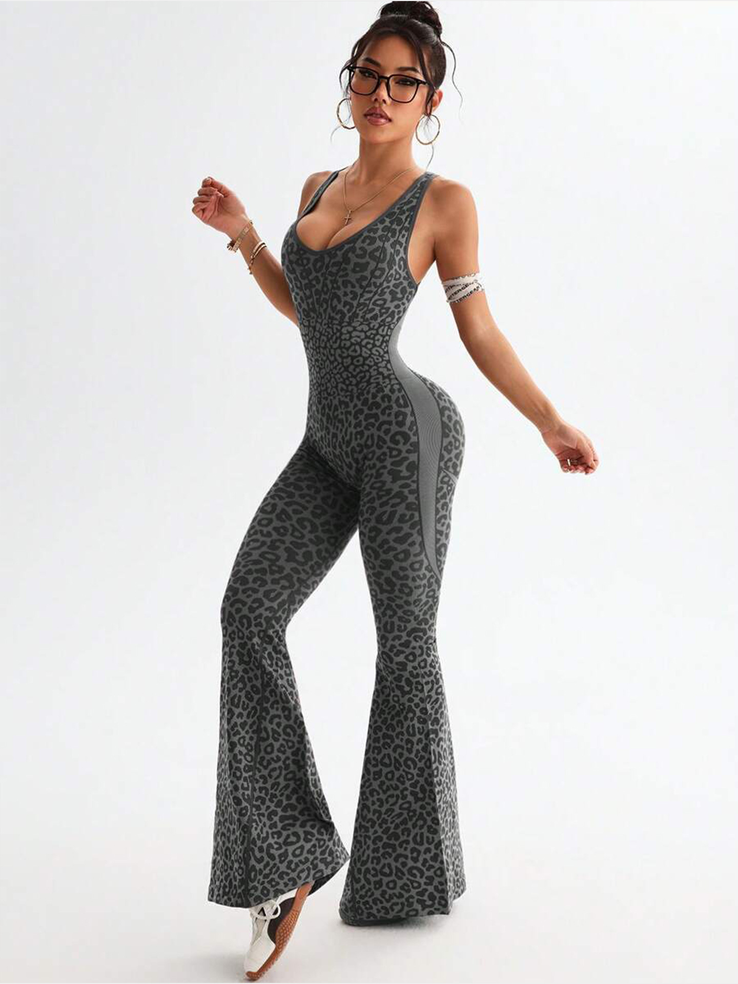 Women's Leopard Print Crisscross Back Seamless One-Piece Yoga Jumpsuit For Fitness & Sports 4
