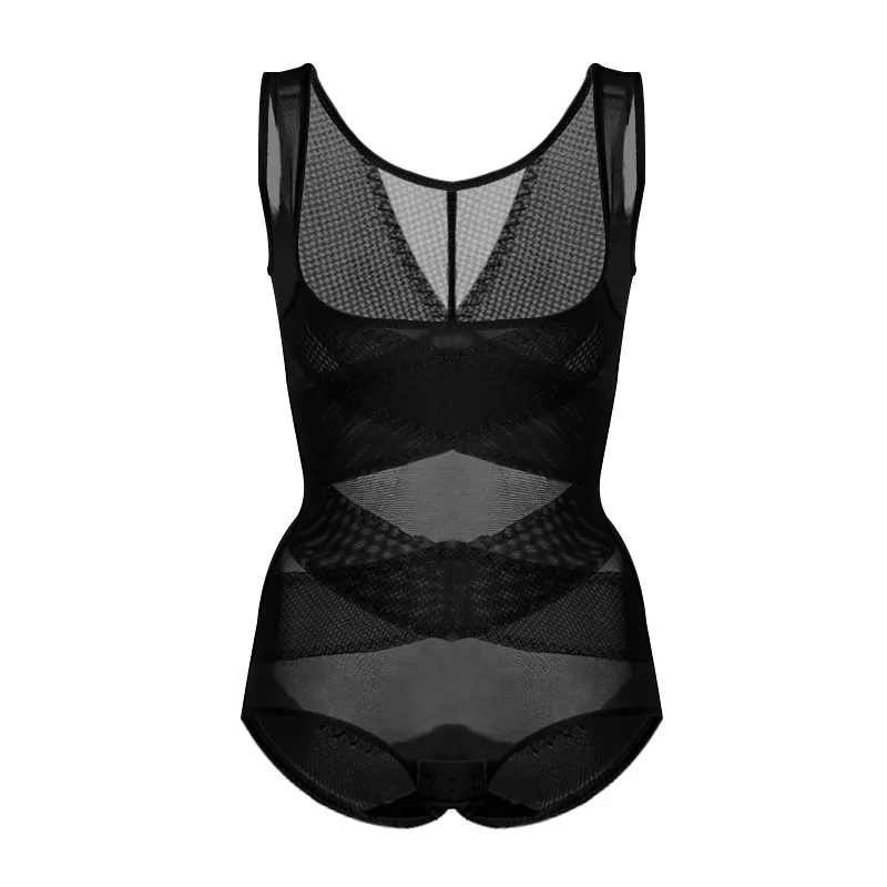 Solid Color Women's Triangle Buckle Shapewear Bodysuit - Black