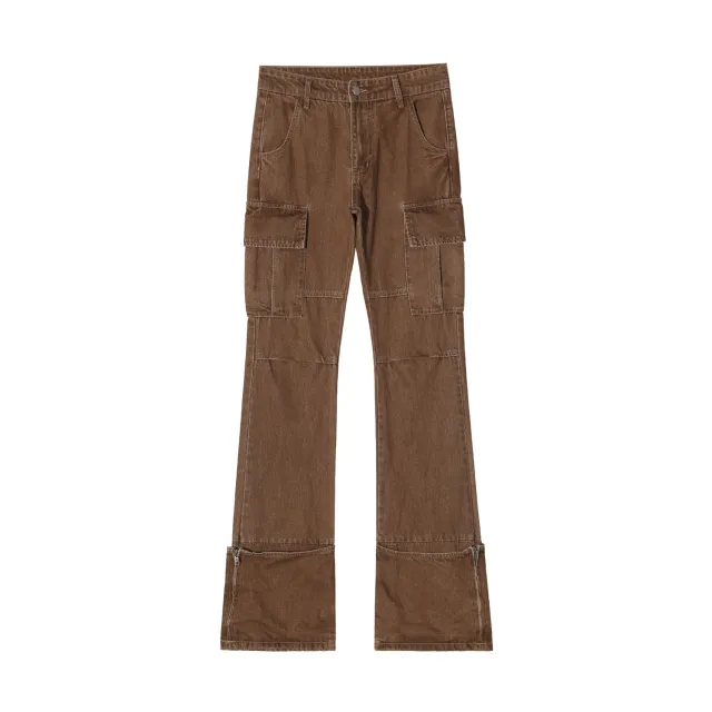 The Ins Wind Casual Niche Brown Micro labelled Denim Pants Female Coffee - Shop at LoveMi