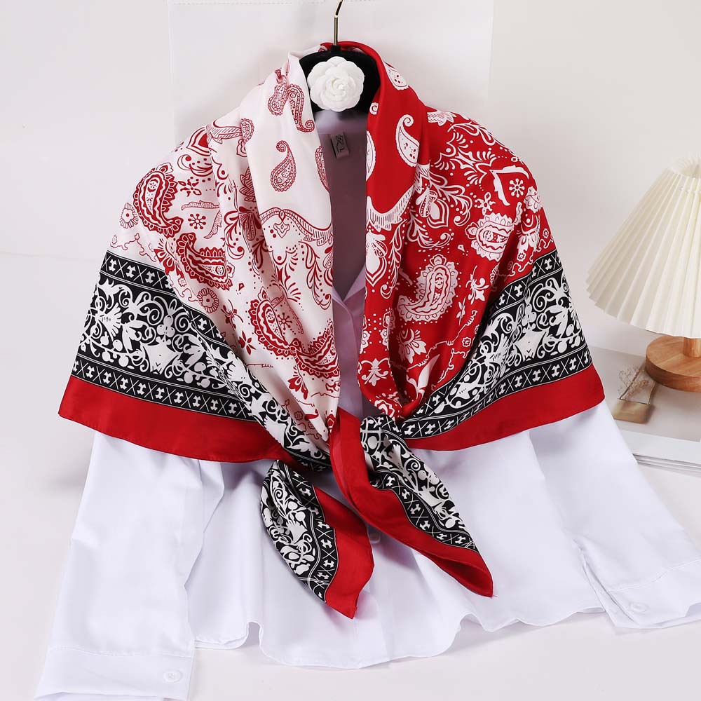 Twill Artistic Vintage Cashew Printing Color Block Scarves For Women