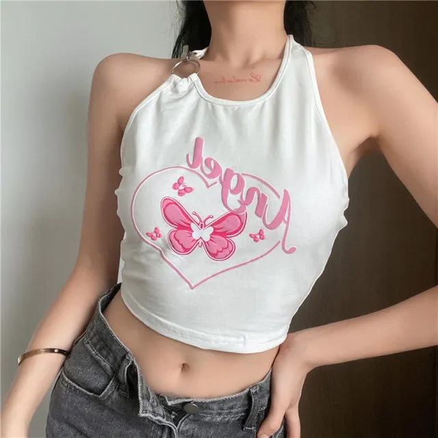 Printed Halter Small Sling Vest White - Shop at LoveMi