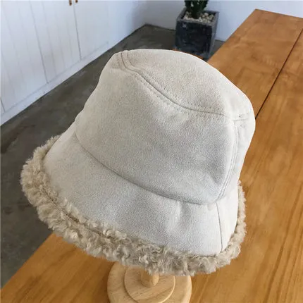 Warm And Cashmere Lamb Wool Fisherman Hat - Beige