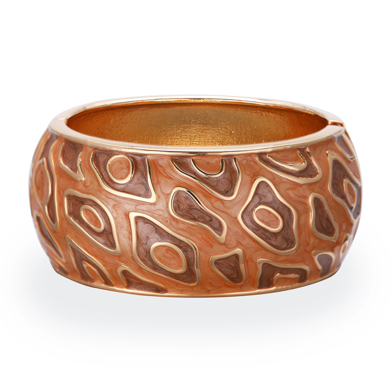 Colorblock Drum Vintage Oil Drip Traced Gold And Stone Bracelet