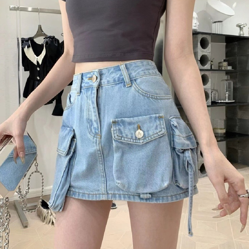 Women's Work Clothes Pocket Denim Skirt - Image 4