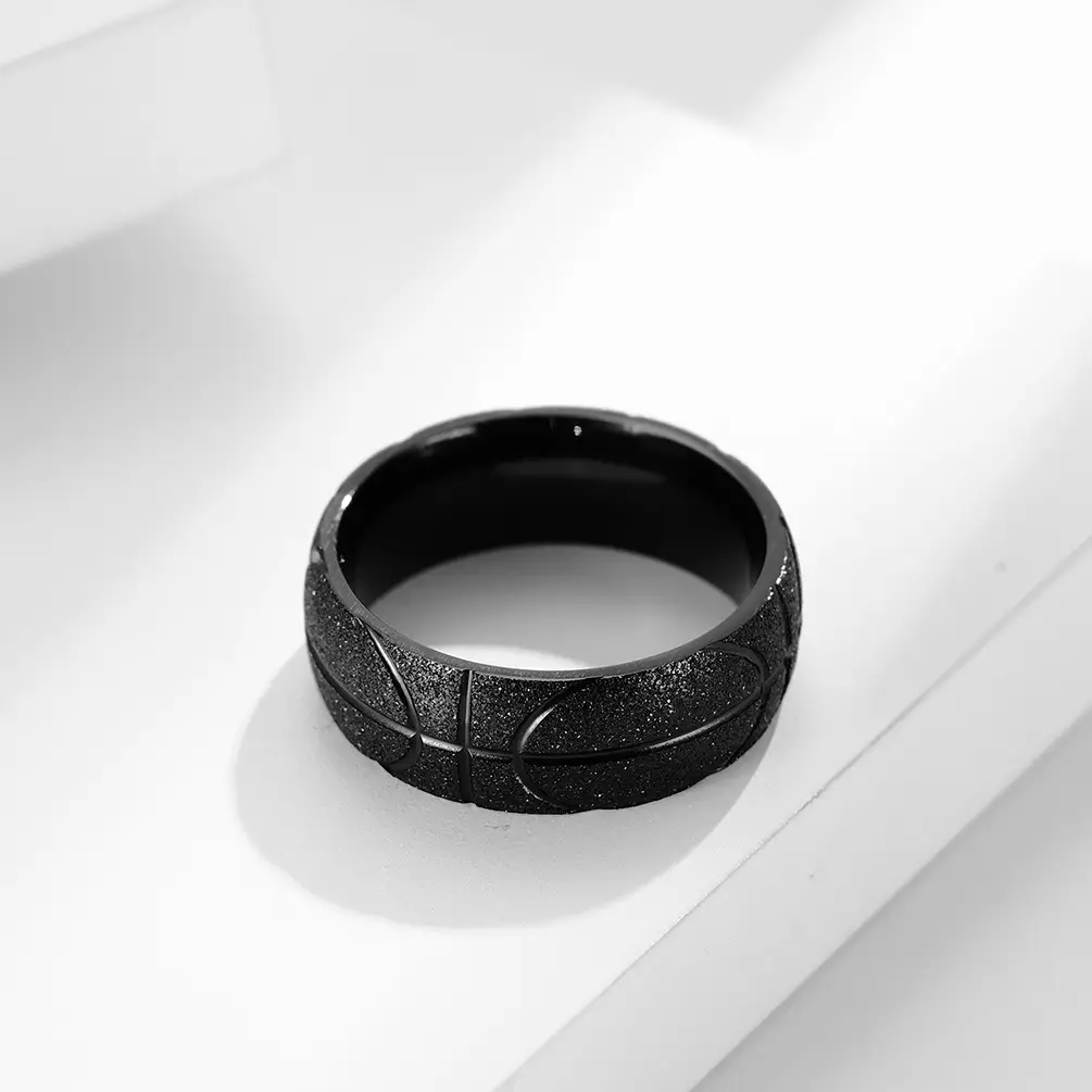 Accessories Stainless Steel Carved Basketball Frosted Ring