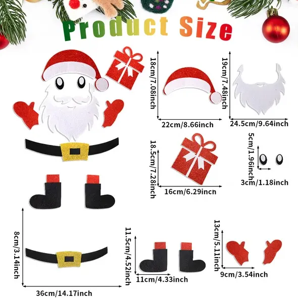 Christmas Door Stickers Self Adhesive Snowman Santa Claus Felt Decals For Holiday Xmas Party DIY Door Window Refrigerator Decorations Multicolour - Shop at LoveMi