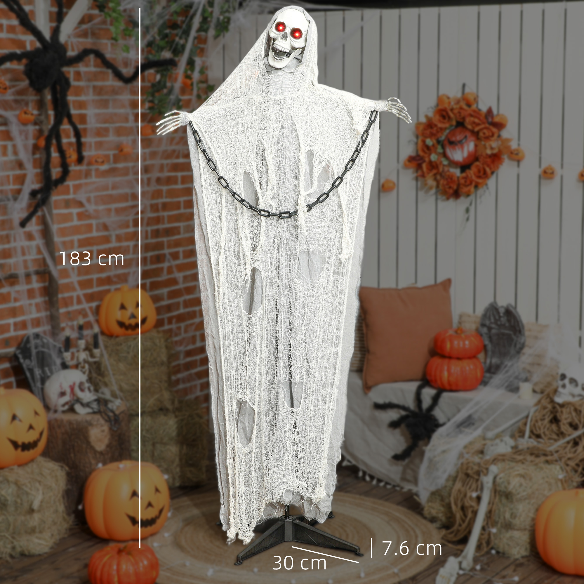 183 Cm Life Size Halloween Animated Skeleton Grim Reaper With Glowing LED Eyes — image 9