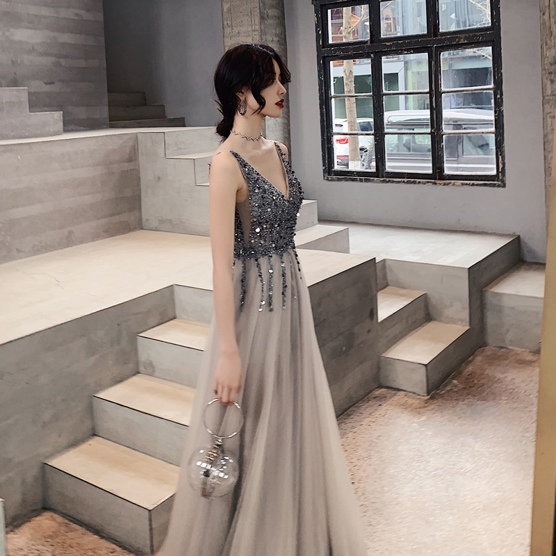 Sequin V-Neck Evening Dress