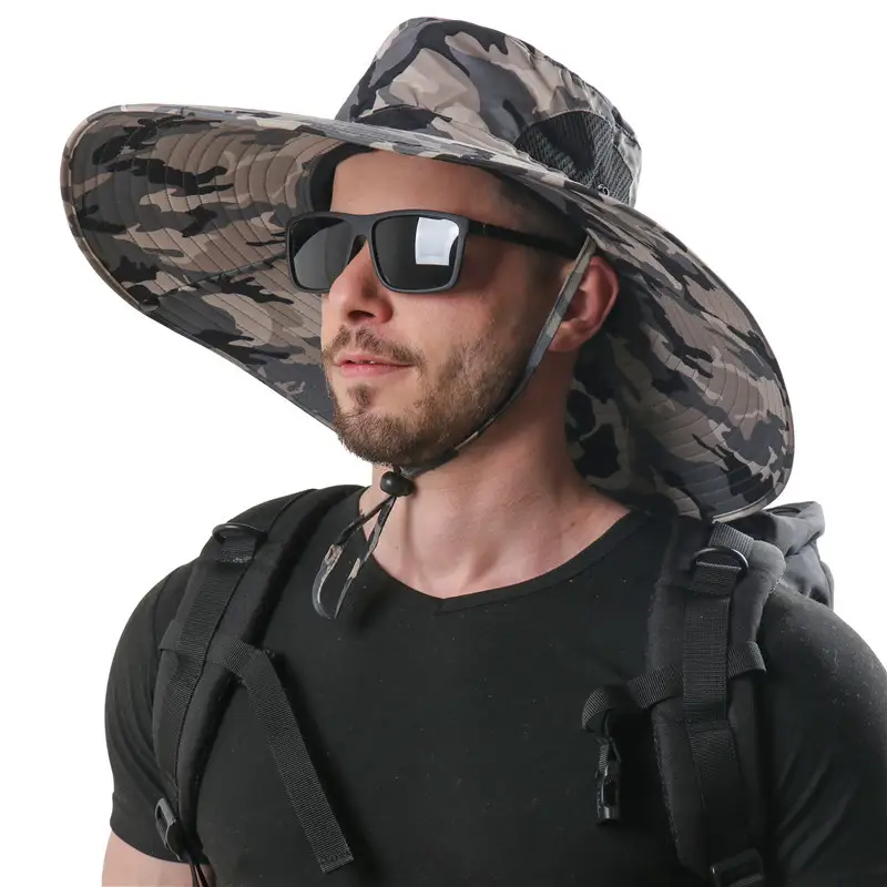 Men's And Women's Camouflage Large-edge Outdoor Sunscreen Breathable Fisherman Hat