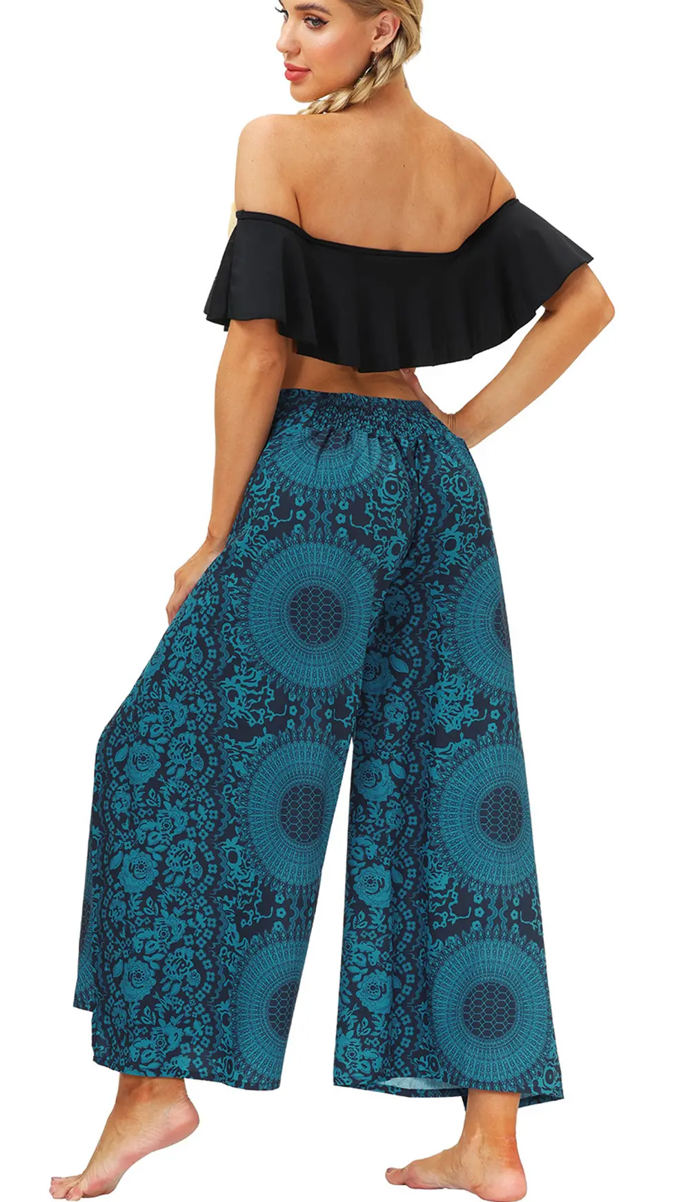 Digital Printing Women's Summer Breathable Comfortable Slit Straight Pants