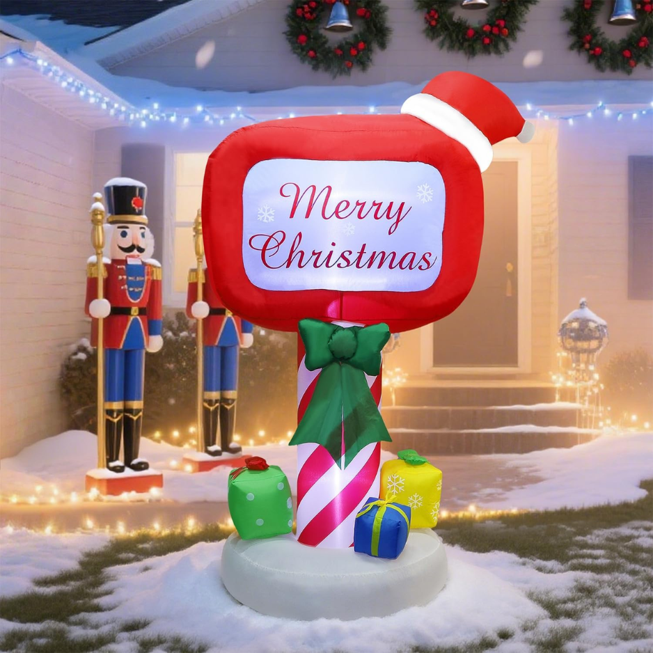 Christmas Inflatables Decorations Outdoor, 6FT Inflatable Xmas Mailbox With Built In LED Lights, Lighted Blow Up Letters To Santa Mail Box